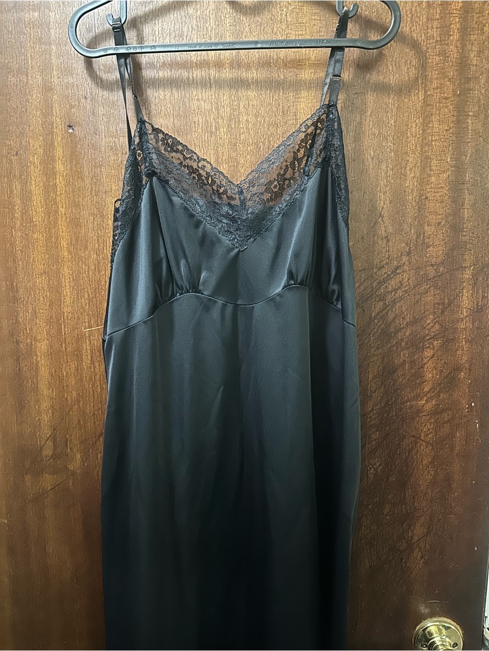 Vintage Black Satin Lace-Trim Slip Dress with Adjustable Straps